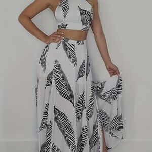 BN White and Black Leaf Print Two-Piece Set